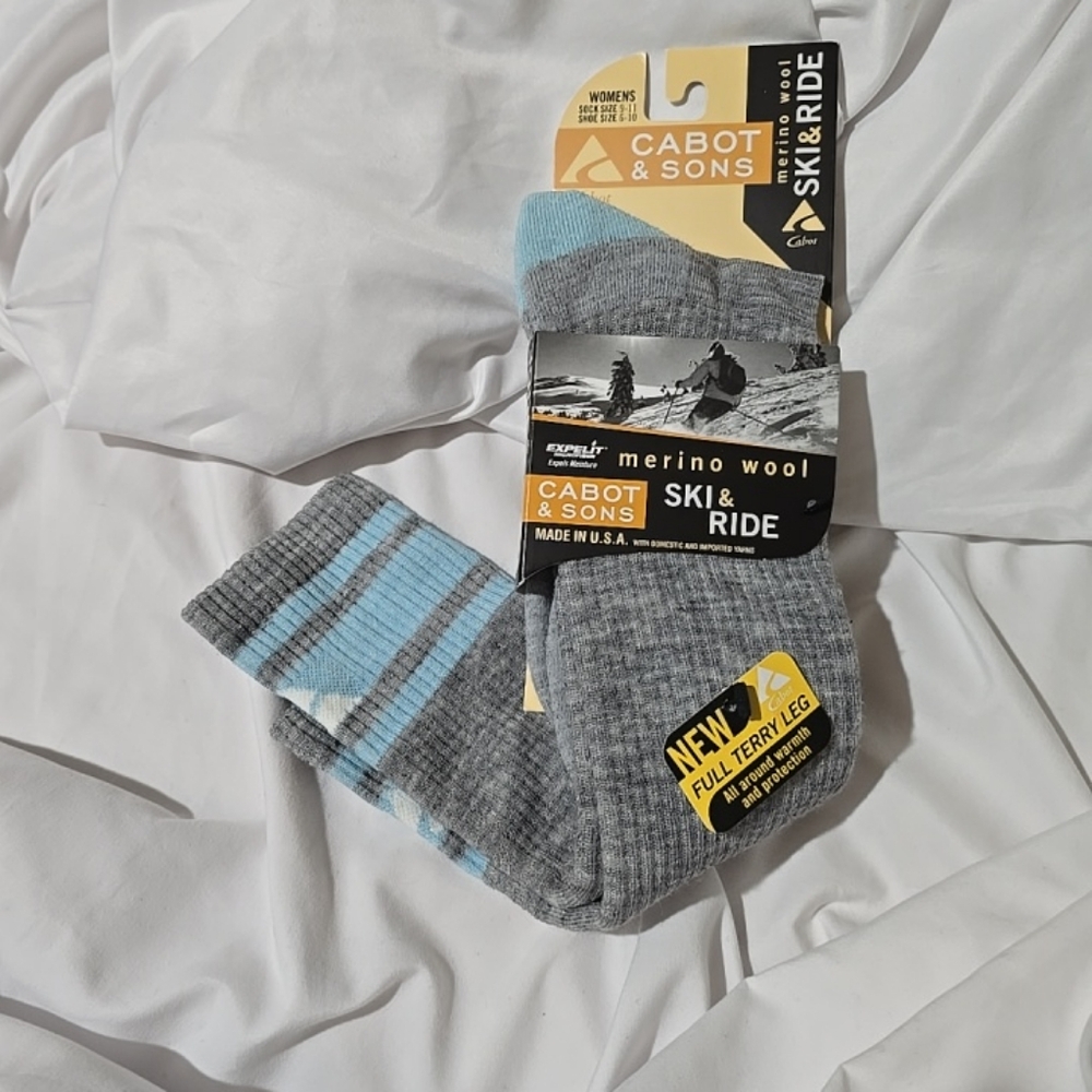 NWT Cabot and Sons Ski & Ride Full Terry Leg Women Socks 52% Merino Wool 1 Pair